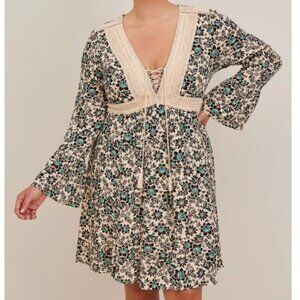 Torrid Brand Women's Mini Gauze Lace-Up Skater Dress Blue & Black Floral Size 4